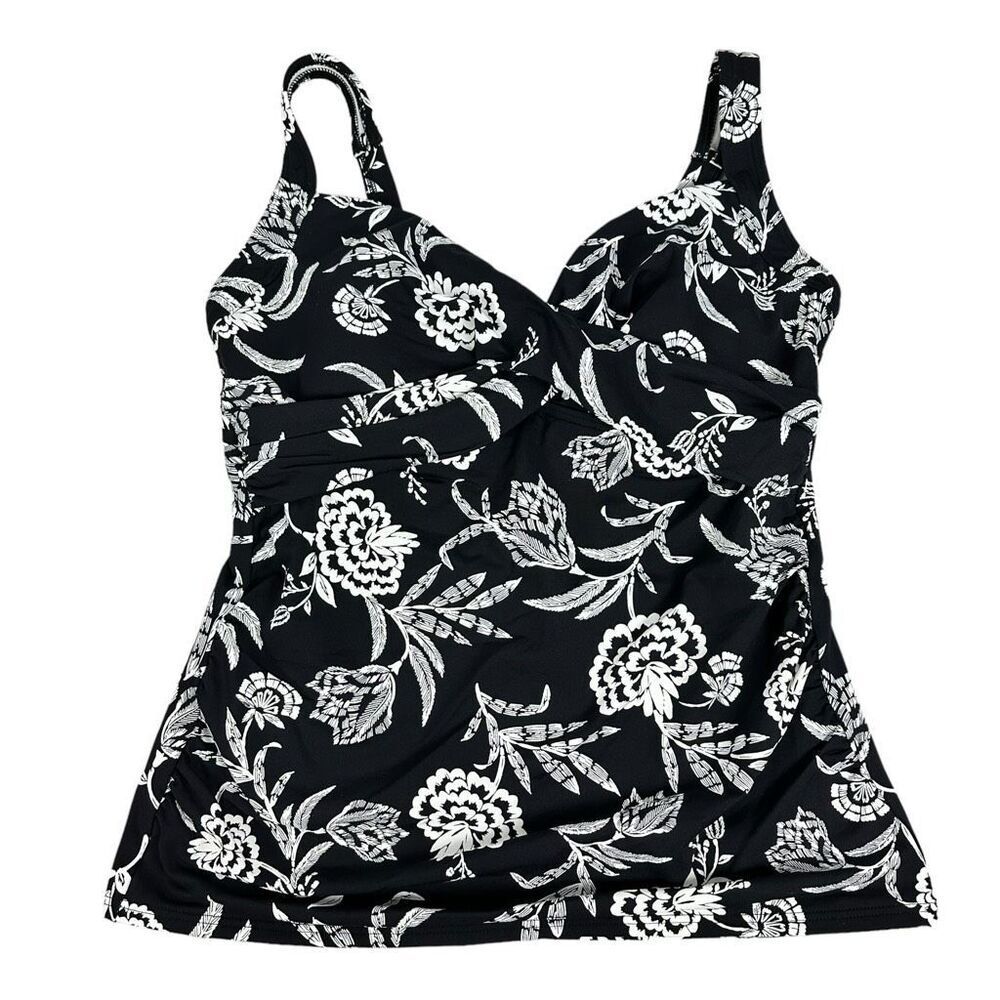 Lands’ End Women's Wrap Underwire Tankini Swimsuit Top Size 10DD Tummy Support